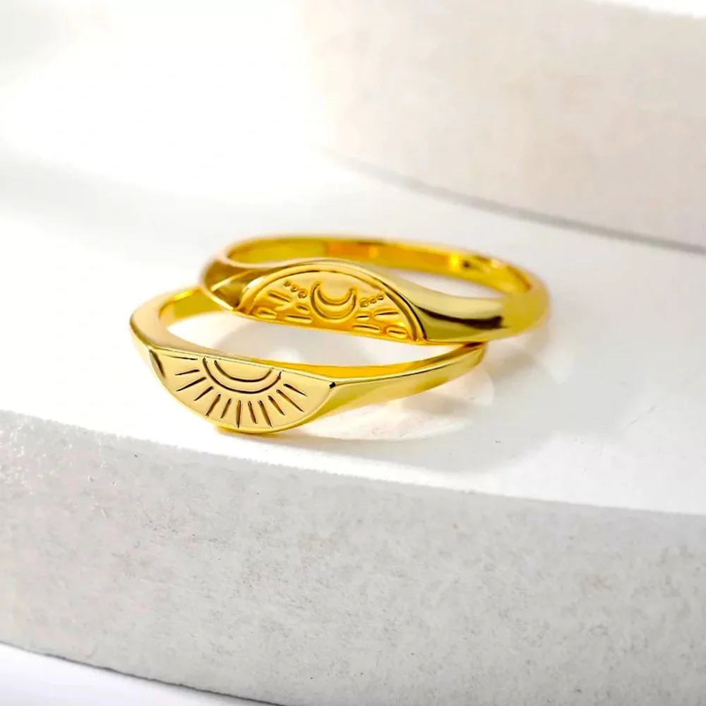 🍒3/$30 New Sun & Moon Signet Rings - Picture 1 of 4